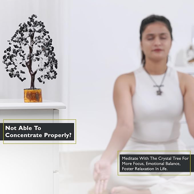 FASHIONZAADI Black Tourmaline Gemstone Tree - Crystal Tree of Life - Crystals and Stones Home Office Decor - Good Luck Gifts for Women