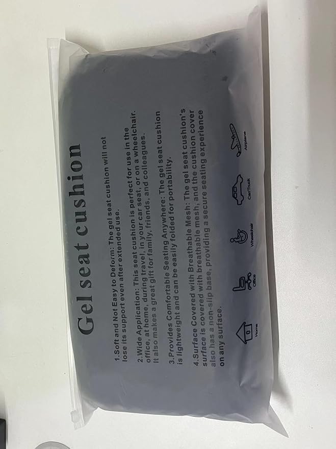 Gel Seat Cushion, for Long Sitting -Double Thick Gel Seat Cushion Breathable Honeycomb Chair Cushion with Non-Slip Cover for Office Chair Car, Wheelchair, Long Trips,Relief Sciatica Pain