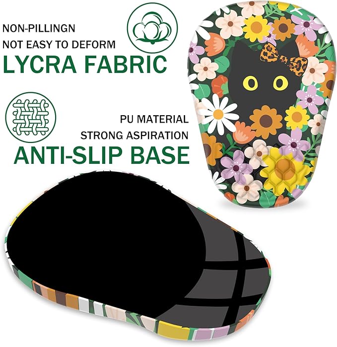 Ergonomic Mouse Pad Wrist Support, with Memory Foam & Non-Slip PU Base, Comfortable Massage Design Mouse Pad Relieve Wrist Fatigue&Pain, Suitable for Computer, Office and Home(06Flower Cat)