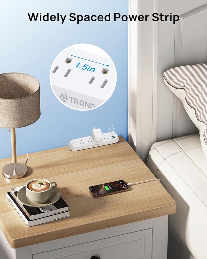 TROND Desk Clamp Power Strip 20W USB C, Flat Plug 10ft Extension Cord, Surge Protector with 4 Outlets 4 USB Ports, 1700J, ETL Listed, Fits 1.97 inch Tabletop Edge, for Home Office Accessories, White