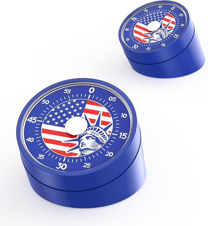 Visual Timer for America Flag - Timers for Classroom Teachers 60 Minutes Countdown Home School Study Tool, Non-Ticking Rotating Timer for Exam Work Kitchen Office Gym, 1 Pack