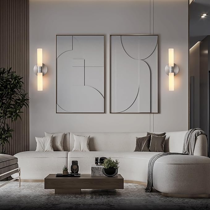Wall Sconces Set of Two Brushed Nickel Lamp Sconces Wall Lighting with White Glass Shade Lights Wall Light Sconces Wall Decor Set of 2 for Living Room Wall Scones, Wall Lights Set of 2