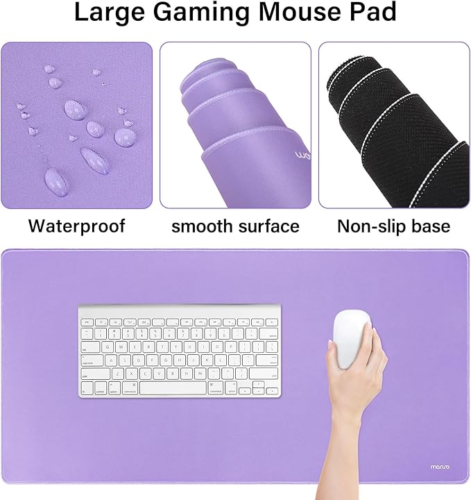 MOSISO Keyboard Mouse Pad Set, Large Gaming Mousepad&Keyboard Wrist Rest&Mouse Wrist Rest&Coaster, Ergonomic Non-Slip Mousepad&Easy Typing Cushion with Memory Foam for Home Office, Purple