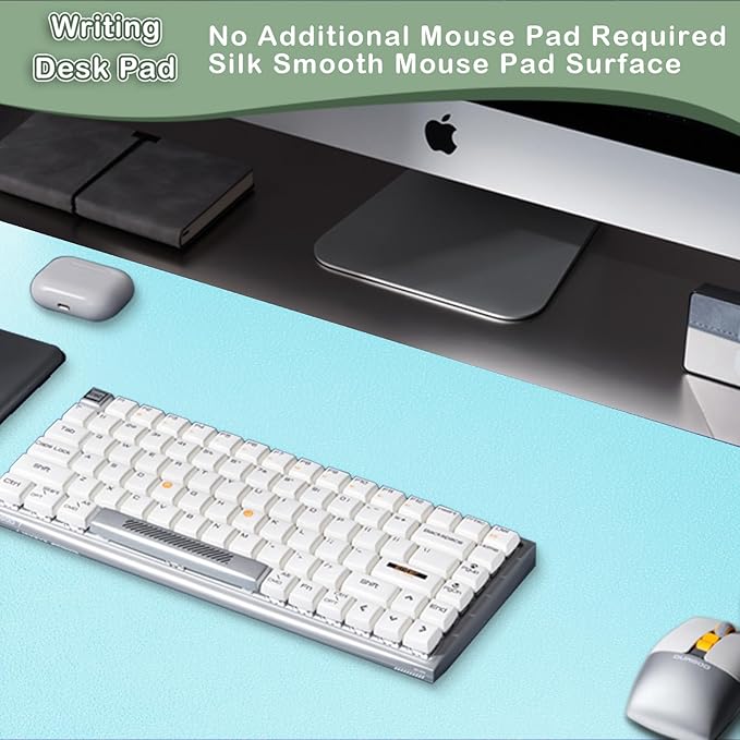 Boutilon Leather Desk Pad Protector,Non-Slip Mouse Pad,Laptop Desk Pad,Office Mouse Mat,Waterproof Leather Desk Blotter,Desk Writing Pad for Office and Home (XL-Light Blue,35.4"x 15.7")