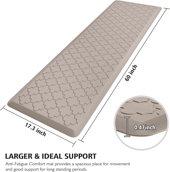 WISELIFE Kitchen Mat Cushioned Anti Fatigue Floor Mat,17.3"x60", Thick Non Slip Waterproof Kitchen Rugs and Mats,Heavy Duty Foam Standing Mat for Kitchen,Floor,Home,Office,Desk,Sink,Laundry, Khaki