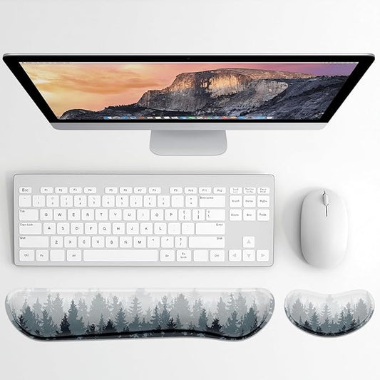 Dapesuom Enlarge Keyboard Wrist Rest, Memory Foam Wrist Cushion for Desk Mats Support, Typing Pain Relief Keyboard Mouse Pad Rests Set with Non-Slip Base for Gaming Laptop Computer, Watercolor Forest
