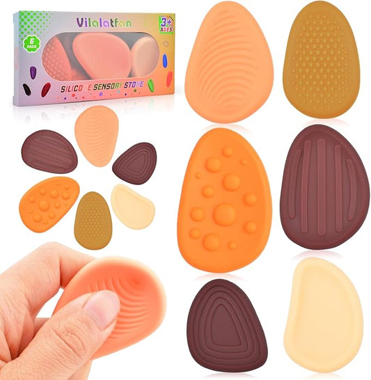 Fidget Toys Sensory Stones for Kids and Adults,6 PCS Texture Worry Stone for Anxiety Autism Teen Calm Down & ADHD Stress Relief,Quiet Fidgets for Classroom Small Prizes Gifts for Travel Toy