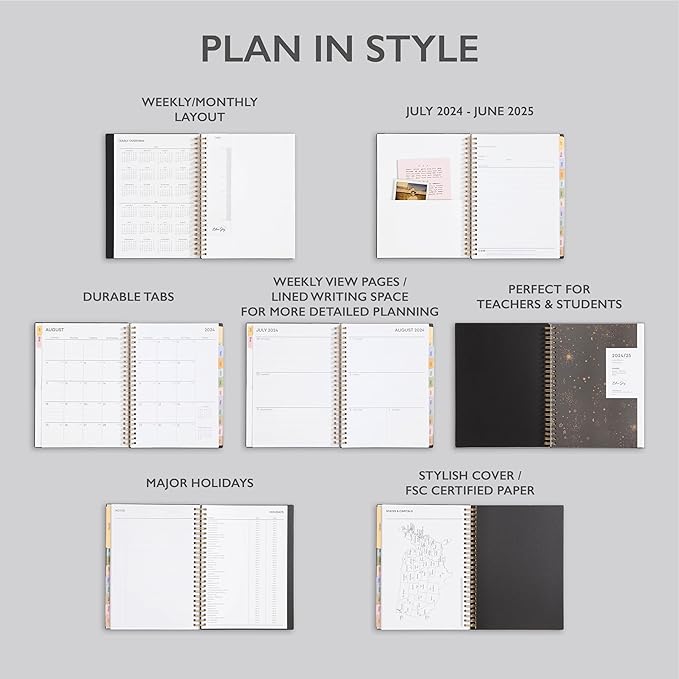 Blue Sky 2024-2025 Academic Year Weekly and Monthly Planner, 5" x 8", Flexible Cover, Wirebound, Black (150671)