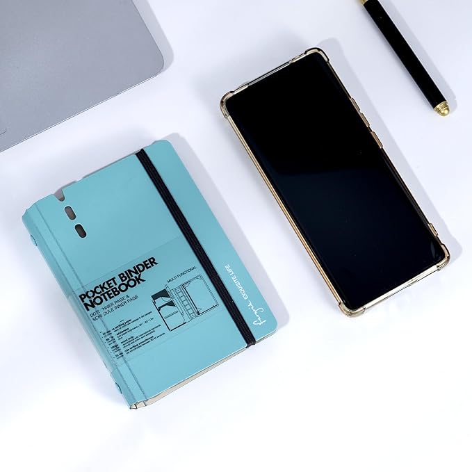 CAGIE A7 Binder 6 Ring Notebook with Dividers Refillable Planner Binder with Pockets, Refill Paper Include Planning Square Ruled and Dotted Pages, 4.13 x 5.71 In, (Blue, A7 Hourly&Dot Page)