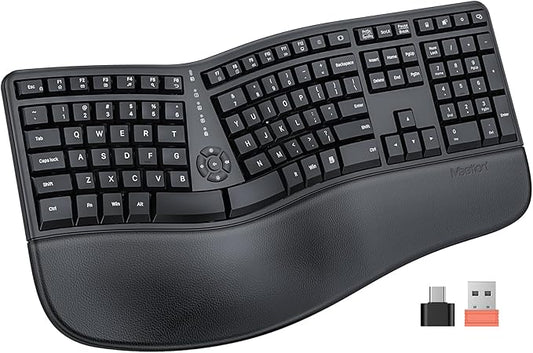 MEETION Ergonomic Keyboard, Wireless Computer Keyboard, Ergo Split Keyboard with Cushioned Wrist, Palm Rest, Curved Natural Typing, Full Size Rechargeable for Windows/Mac/Laptop/PC, Black