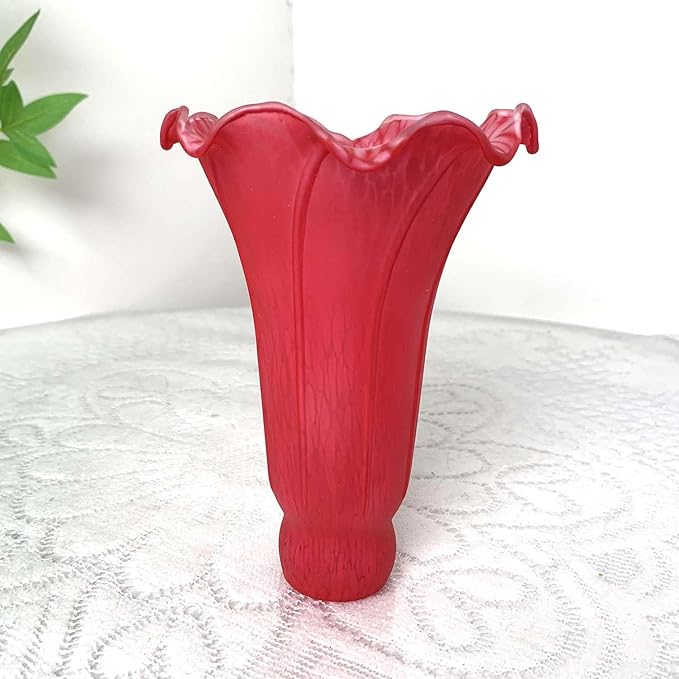 Bieye LS97 Lily Flower Blown Glass Lampshade (Red, Opening I.D. 1.26" x O.D. 1.5")