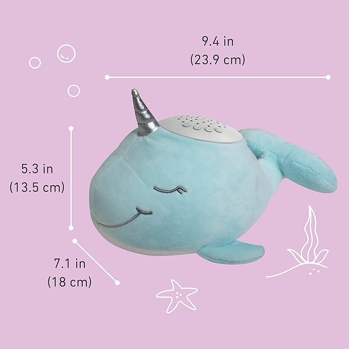 PureBaby Sound Sleepers Portable Sound Machine & Star Projector - Plush Sleep Aid for Baby and Toddlers with Soothing Night Light Display, 10 Lullabies, White Noise, and Heartbeat Sounds (Narwhal)