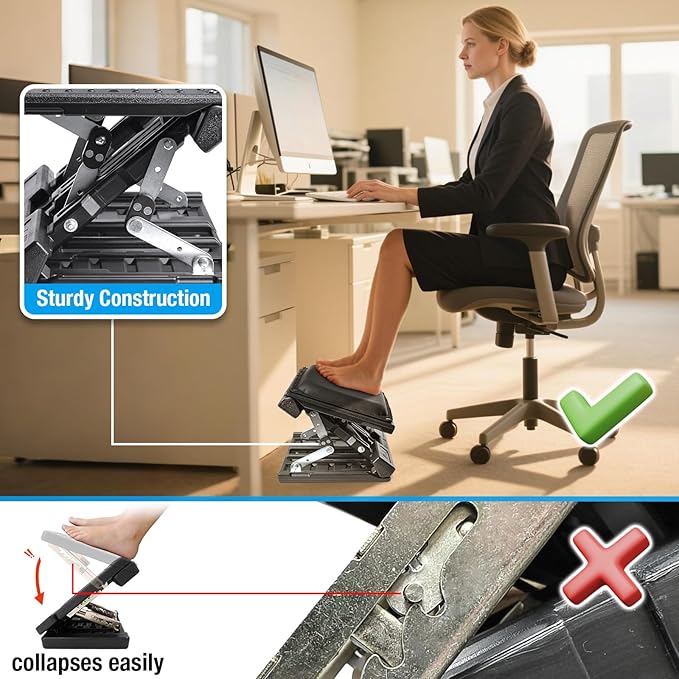 Scalebeard Foot Rest for Under Desk at Work,Height Adjustable Infinite Angle Ergonomic Foldable Footrest for Office, Gaming,Computer, Removable Pad Desk Foot Stool with Massage Beads,for All Seasons