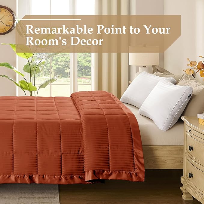 downluxe Queen Size Blanket with Satin Trim, Lightweight Down Alternative Blankets Queen Size for All Season, Machine Washable (Burnt Orange, 90x90 Inch)