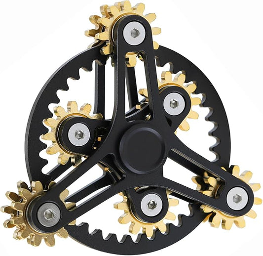 FREELOVE Gear Metal Fidget Spinner Toys for Adults, Small Mini Tiny Pockget Figette, Bike Chain, Copper Brass Hands Gyro, Quiet Silent Cool Cube for Anxiety Men (Wheel 10 Gears Linkage, Black-Brass)