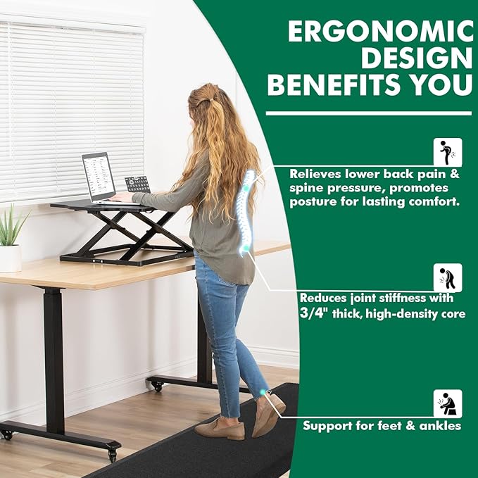 LUMI Anti Fatigue Cushioned Comfort Mats for Standing, 3/4 Thick Ergonomic Mats for Desk Office, Non-Slip, Ultra Soft, Memory Foam Rugs for Home, Kitchen, Laundry, 20"x39", Light Black