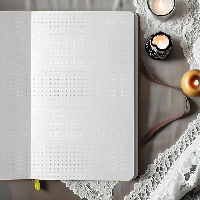 BUKE A5 Dotted Journal – 160gsm Ultra Bamboo Paper, Moon & Star Foil Cover, Flat Lay Notebook with Gift Box – 160 Pages, 5mm Dot Grid, Faux Leather Hardcover (Brown)