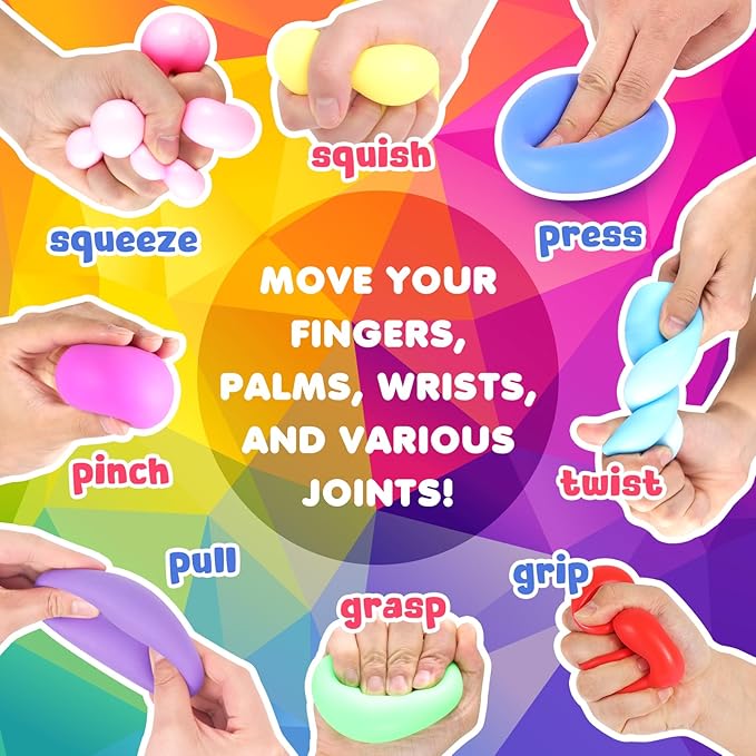 50 Pack Slow Rising Stress Ball, Large Box Stretchy Squishy Ball for Anxiety Relief, Pull Stretch Fidget Toys Bulk for Students, Value Set for Teacher, Offices & Group Therapy