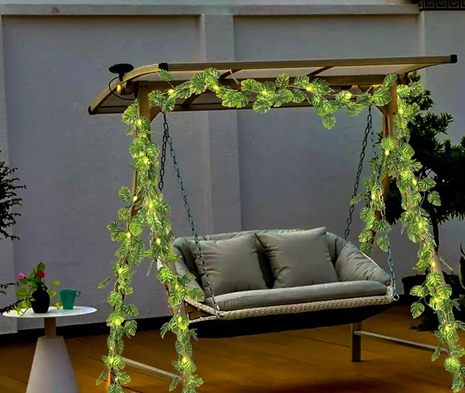 RECUTMS Artificial Monstera Leaf Vines Whit Light 2Pcs, 5.9FT Fake Hanging Ivy Plant Faux Tropical Palm Leaves Greenery Vine Garland Indoor Outdoor Garden Porch Patio Jungle Luau Birthday Party Décor