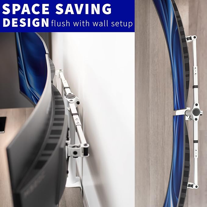 VIVO Dual LCD LED 21 to 32 inch Monitor Desk Mount, Heavy Duty, Adjustable Telescoping Arms, Flush Wall Setup, Fits 2 Screens, White, STAND-V002EW