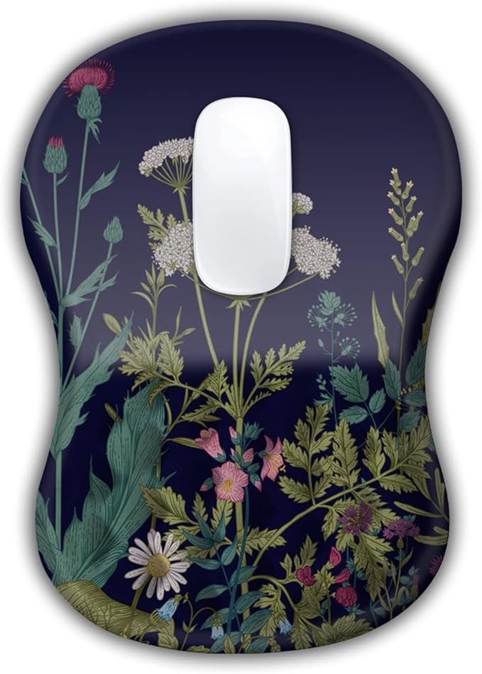 Ergonomic Mouse Pad with Wrist Rest Support, Massage Design Relief for Carpal Tunnel Pain, Entire Memory Foam Non-Slip, Midnight Flowers