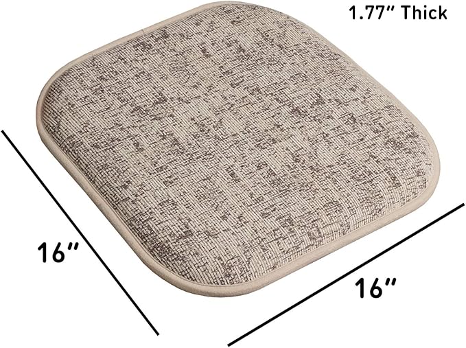 Sweet Home Collection Chair Cushion Memory Foam Pads Honeycomb Pattern Slip Non Skid Rubber Back Rounded Square 16" x 16" Seat Cover, 4 Pack, Broadway Chocolate/Cream