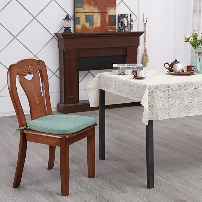 4 Pack Kitchen Chair Cushions with Ties - Memory Foam No Slip Seat Cushion and Dining Room Chair Pad with Machine Washable Cover [16.5 X 16.2 Inches] - (Lake Green,4)