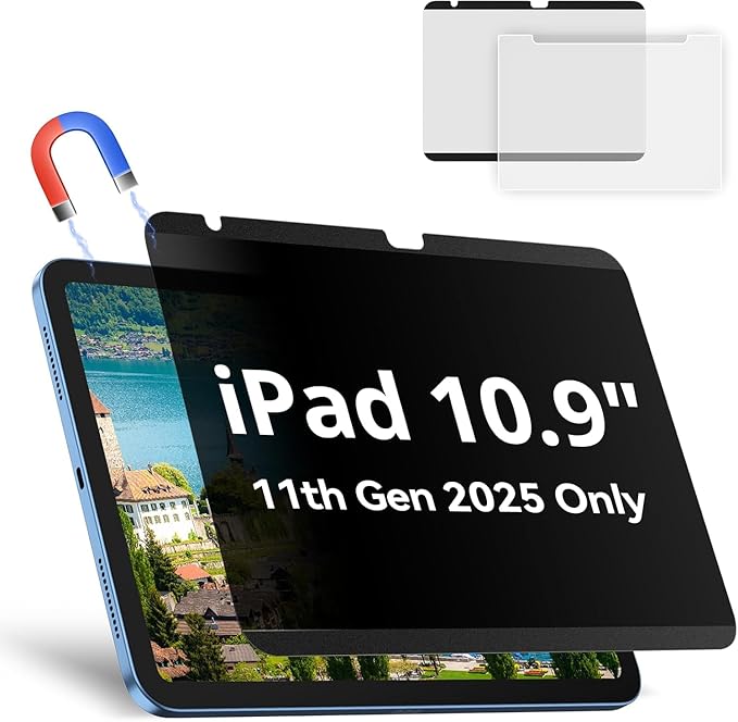 Magnetic Privacy Screen Protector Compatible with iPad A16 (10/11th Generation) 10.9 /11Inch 2022/2025, Anti Glare Shield Anti Blue Light Filter, Bubble-Free Film Easy Install Black Security Guard