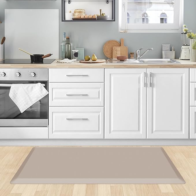 KitchenClouds Kitchen Mat Cushioned Anti Fatigue Rug 20"x39" Waterproof, Non Slip, Standing and Comfort Desk/Floor Mats for House Sink Office (Khaki)