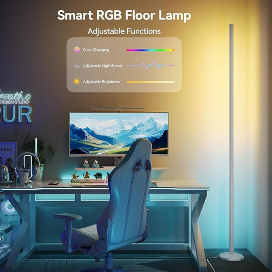 SUNMORY RGB LED Floor Lamp, 57" Corner Lamp with 80+ Scene & Timer, Smart Modern Ambient Lighting with Music Sync & 16 Million Colors, Remote & App Floor Lamps for Living Room, Bedroom, Gaming Room