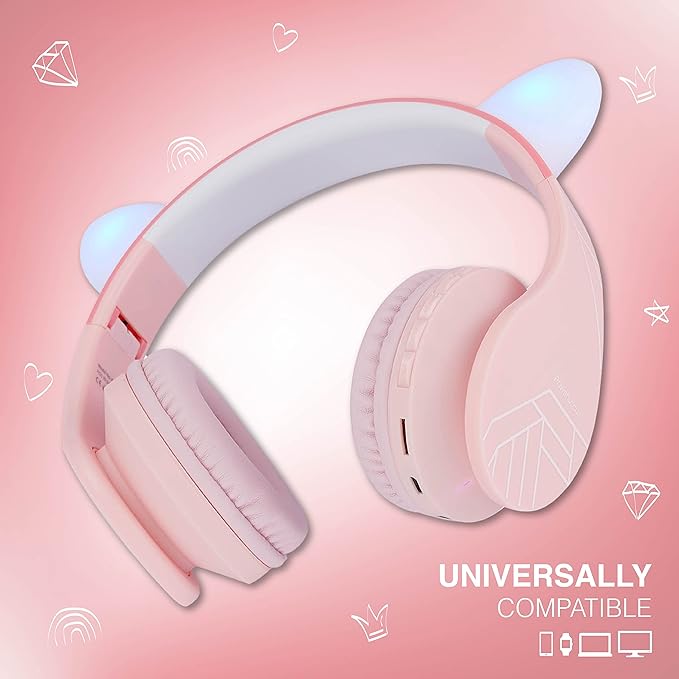 PowerLocus Bluetooth Headphones for Kids, Wireless Foldable Headphones Over Ear, Headphone with Microphone, 85DB Volume Limit, Wireless and Wired Headset with Micro SD, FM for Cellphones, Tablets, PC