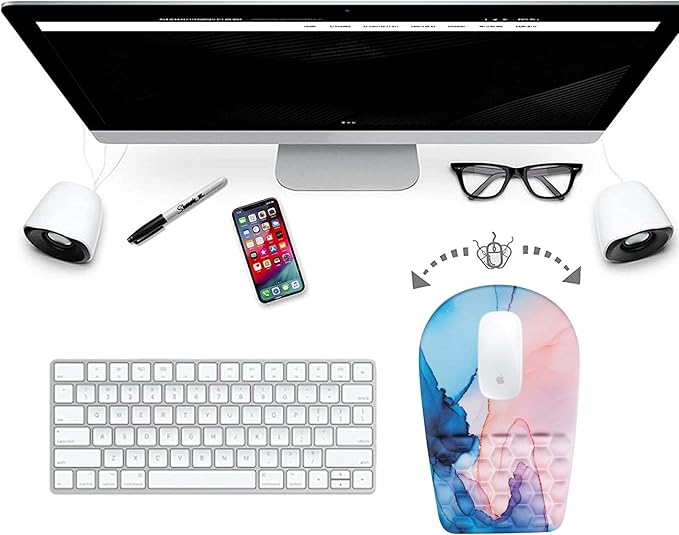 Ergonomic Mouse Pad Wrist Support,Upgrade Mousepad with Massage Design,Non-Slip PU Base Desktop Mouse Pads for Pain Relief, Computer, Office & Home,12 x 8 in（F-Pretty Marble）