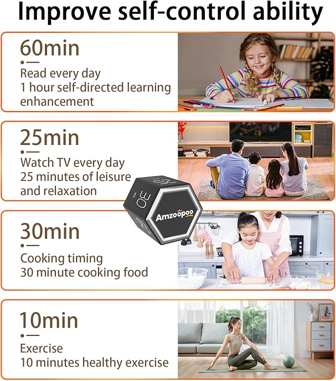 Timer,kitchen timers,magnetic digital visual pomodoro cube countdown timer,1,5,10,25,30,60 min desk productivity flip timers for classroom cooking baking fitness study,easy for seniors & kids