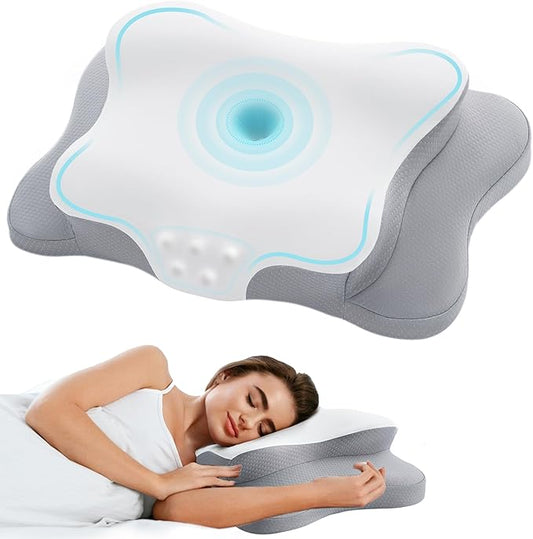 Memory Foam Neck Pillow, Effective Pain Relief Cervical Neck and Shoulder Pillows for Sleeping, Odorless Ergonomic Contour Bed Pillow for Side Sleep Stomach and Back Sleeper (White)