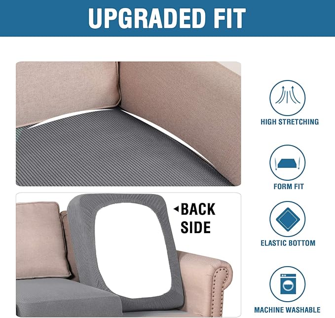H.VERSAILTEX High Stretch Individual Seat Cushion Covers Sofa Slipcovers Couch Cushion Covers Sofa Covers Featuring Jacquard Textured Twill Fabric (2 Pack for 2 Cushion Loveseat, Grey, One)