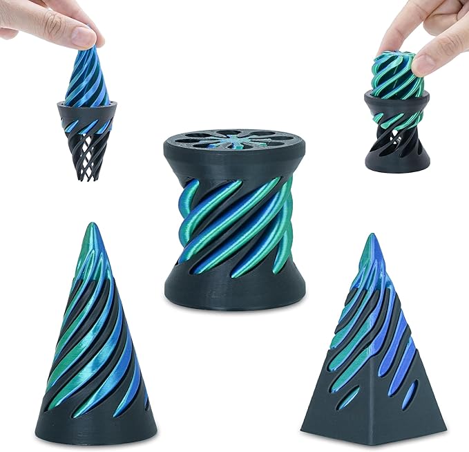 3 Packs Impossible Spiral Cone Fidget Toys,3D Printed Pyramid Passthrough Sculpture,Mini Sensory Toy for Stress Relief Anxiety Relaxation,Desktop Decor Gifts for Adults & Kids (Green Black)