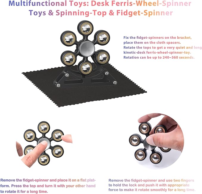 Desk Toys for Fidget Ferris-Wheel Spinner: 4mins Metal Cool-Gadgets Kinetic-EDC-Toy, Cool-Stuff for Kid Children Teen Adult, ADHD Tools Stress Relief Gift for Office Home School Men Woman Christmas