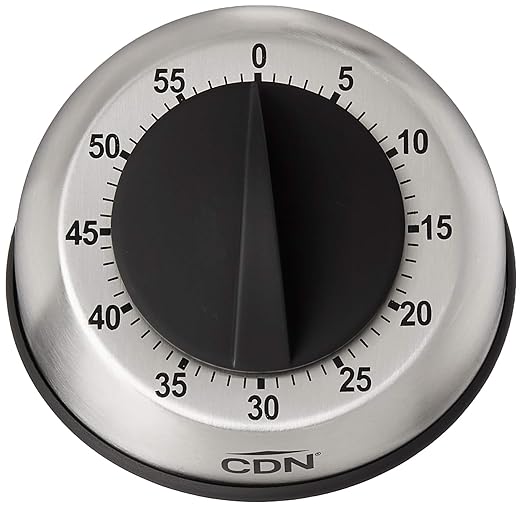 CDN Compact 60-Minute Mechanical Timer | Easy-to-Read 2.5” Dial | Loud 3-Second Alarm | Ideal for Cooking or Baking | Countertop or Wall Mountable | Silver Finish | MT1