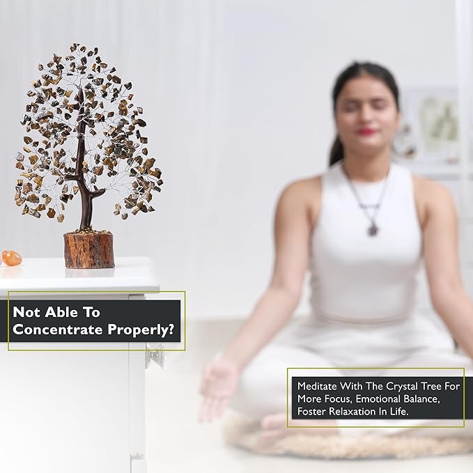 FASHIONZAADI Tigers Eye Crystal Tree, Crystal Money Tree of Life, Feng Shui Decor for Office and Home, Spiritual Gifts for Women, Reiki Gifts