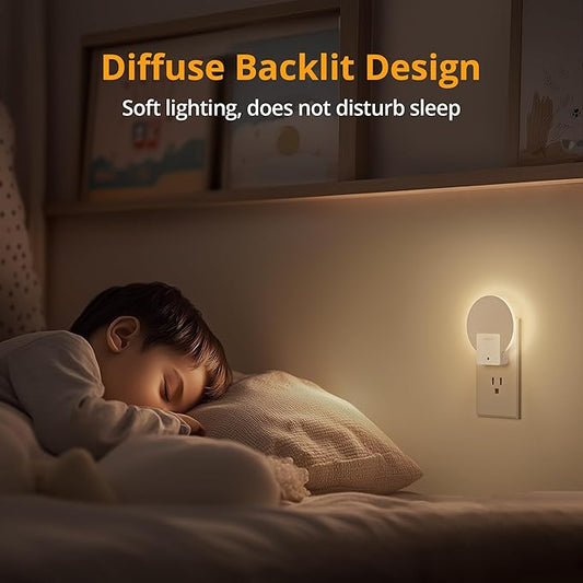 Lyridz Plug in LED Backlit Night Light with Auto Dusk to Dawn Sensor, 1-50 LM Dimmable Warm White Nightlight Indoor for Bedroom, Bathroom, Kids Room, Pet House, Kitchen, Stairs, Hallway, 4 Pack