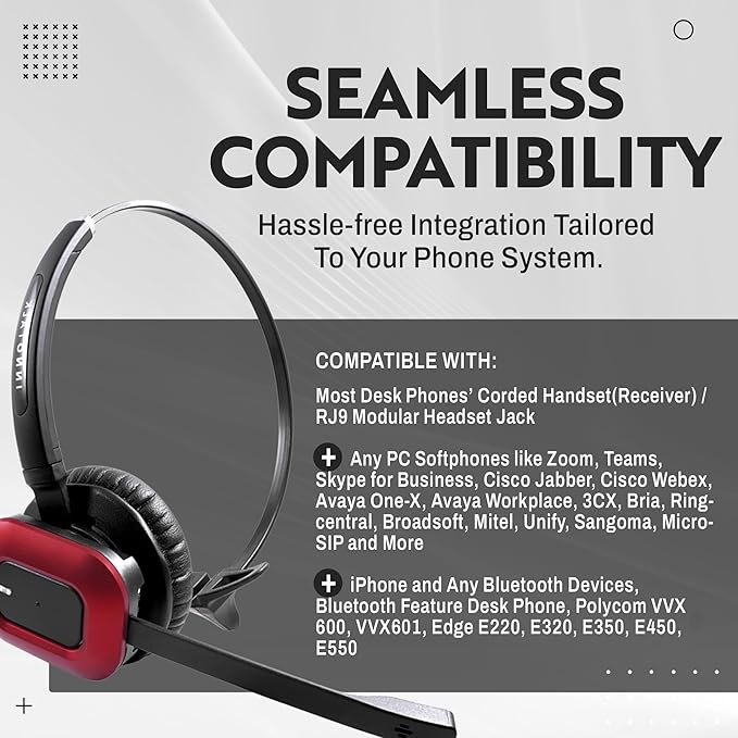 INNOTALK Office Wireless Headset for Connecting 3 Devices: Desk Phone, PC Phone, and Bluetooth Device, 300 Ft. Long Range Wireless