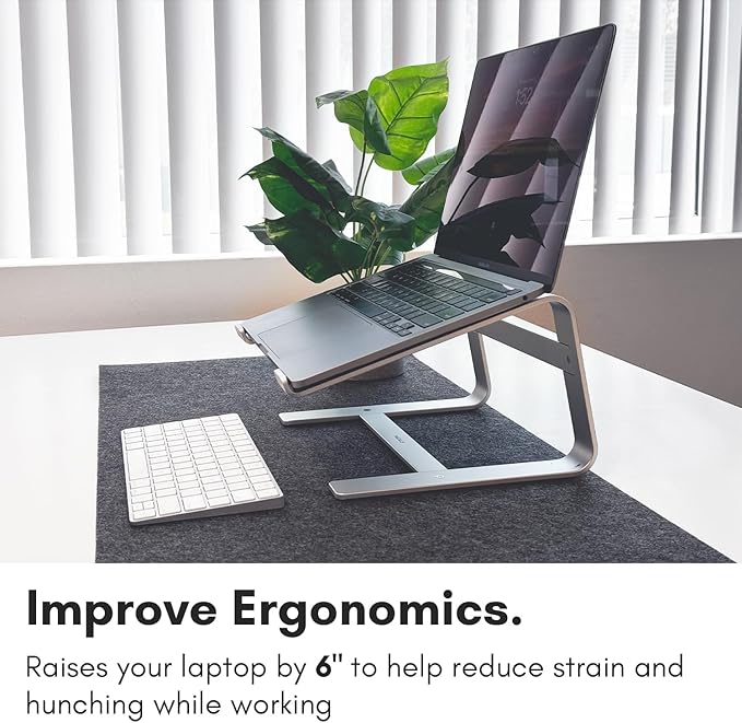 Macally Aluminum Laptop Stand for Desk - Works with All MacBook/Pro/Air & Laptops Between 10” to 17.3” - Sleek and Sturdy Laptop Riser - (ASTAND), Silver Aluminum