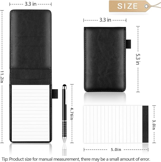 Xhwykzz 7 Pieces Small Notepads Holder Set, Pocket Notebook with pen, Included 5 Pieces Refills 3 x 5 Inch, 30 Lined Paper Per Note Pad (Black)