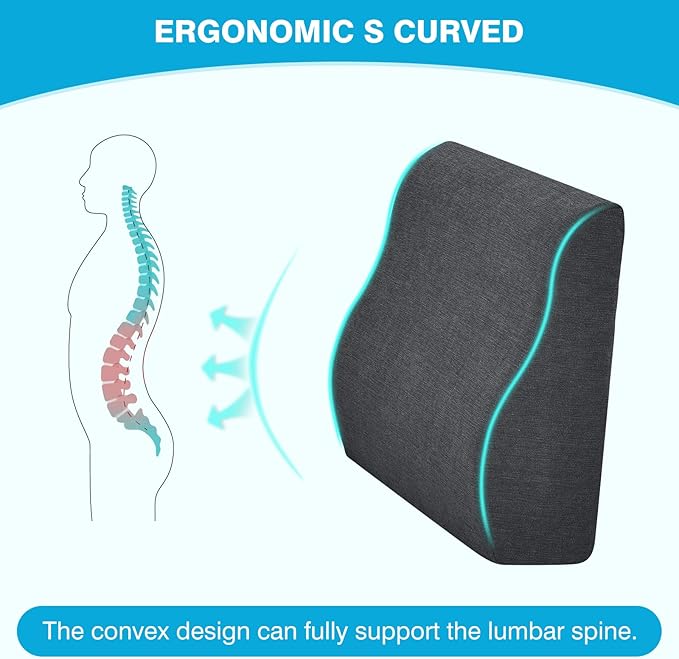 TANYOO Back Support Pillow for Recliner Dual Layer Lumbar Support Pillow with Gel Memory Foam Ergonomic Orthopedic Lumbar Cushions for Elderly Lower Back Pain Relief Washable Cover Dark Grey