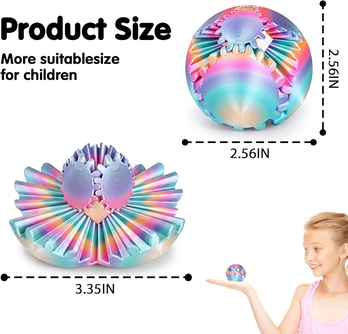 GearSphere 3D Printed Spin Ball or Cube Fidget Toy, Fidget Ball Gear Toy for Stress and Anxiety Relief, Desk Toy for Adults (Rainbow, 2.3 Inch)