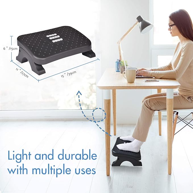 Scalebeard Under Desk Footrest, Ergonomic Foot Stool with Massage Rollers Max-Load 120Lbs Desk Leg Rest Pain Relief for Home Office Work