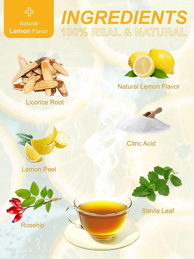 TeeLux Lemon Herbal Tea, Caffeine Free Tea with Lemon, Rosehips, Stevia, Licorice, Tangy & Refreshing Taste, 100 Count