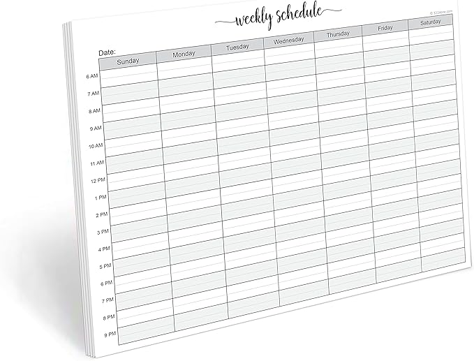 321Done Weekly Schedule Planning Notepad - 50 Sheets (8.5x11) – Hourly Appointment Productivity Weekly Planner Tear-Off Note Pad - Cute Simple Script Large Letter Size - Made in the USA