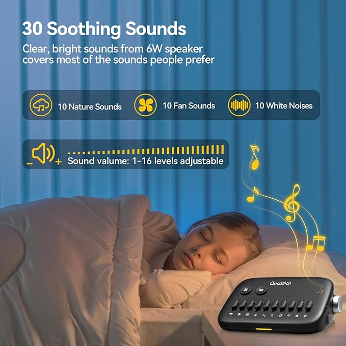 White Noise Sound Machine with 30 Soothing Sounds, Slide-Rail Button Design for DIY Scene Modes, Rechargeable & Portable Sleep Sound Machine for Adults, Baby, Kids, Travel, Gifts (Black)