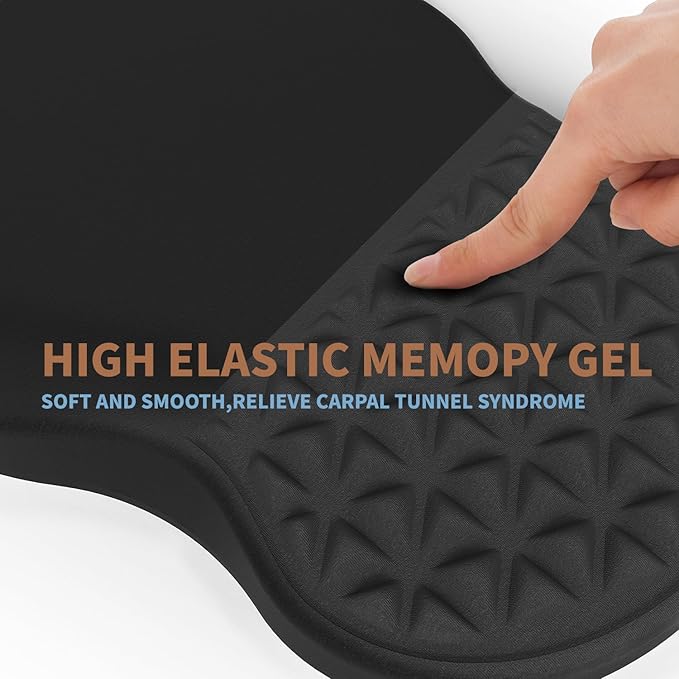 Ergonomic Mouse Pad Wrist Support with Massage Design, Pain Relief Mousepad with Wrist Rest, Memory Foam & Non-Slip PU Base, Computer Mouse Pads for Desk, Office & Home - Black